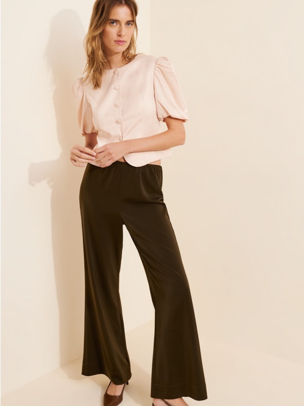 dolan Blush Pink Puff Sleeve Button-Front Top - Picture 4 of 8